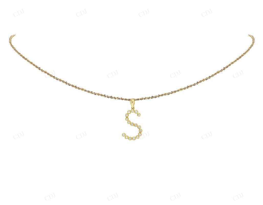 1" 0.20 CTW 10K Yellow Gold Natural Diamond Initial "S" Pendant CustomDiamJewel