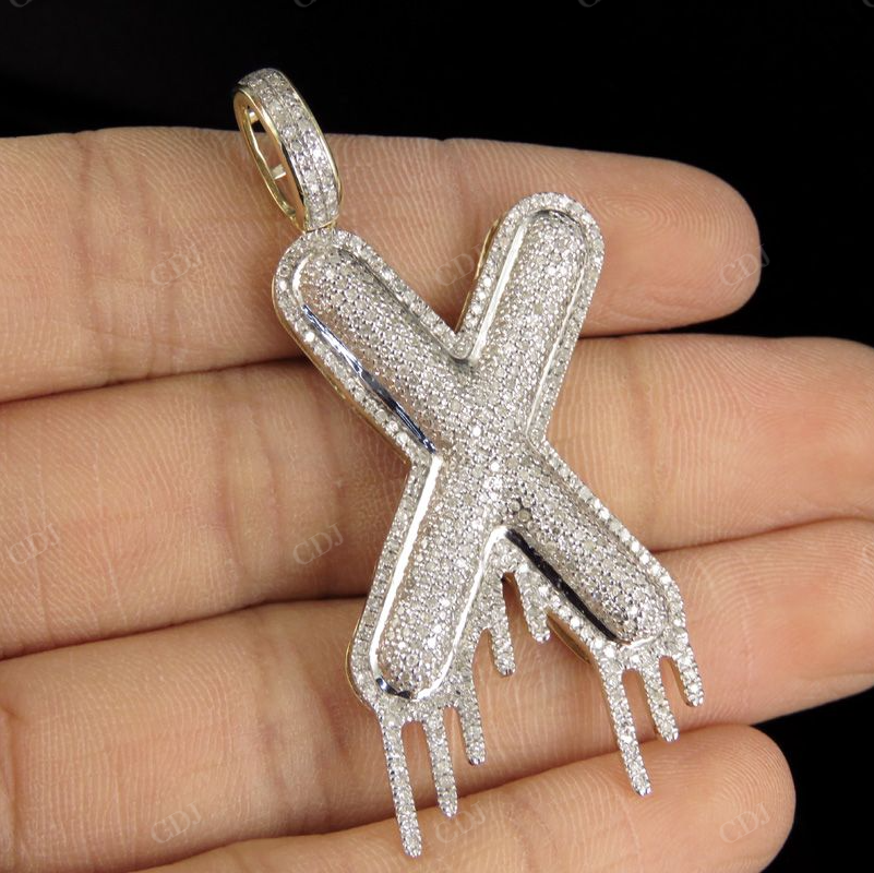 10K Solid Gold Diamond Bubble Initial 'X' Letter Pendant CustomDiamJewel