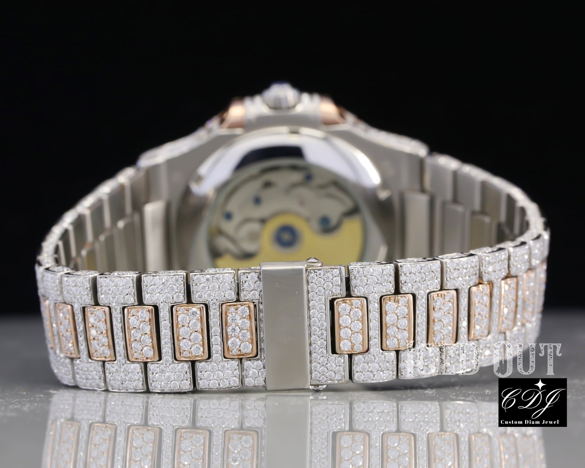 Custom Two Tone Hip Hop Moissanite Round Cut Diamond Watch customdiamjewel