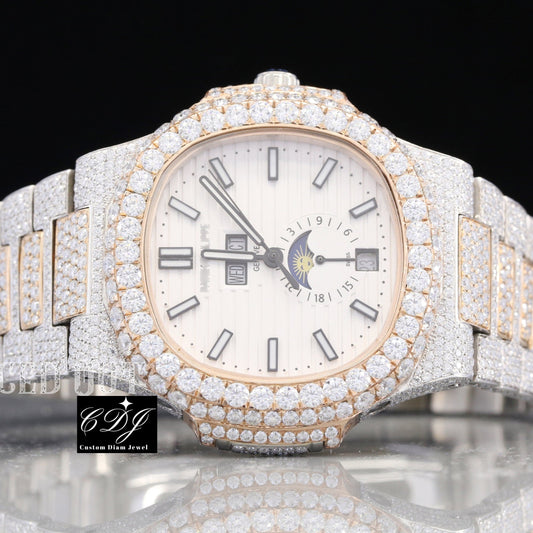 Luxury Two Tone Natural Diamond Patek Philippe Watch customdiamjewel