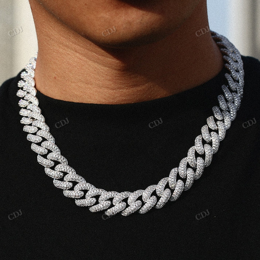 15mm Diamonds Silver Cuban Link Chain hip hop jewelry CustomDiamJewel