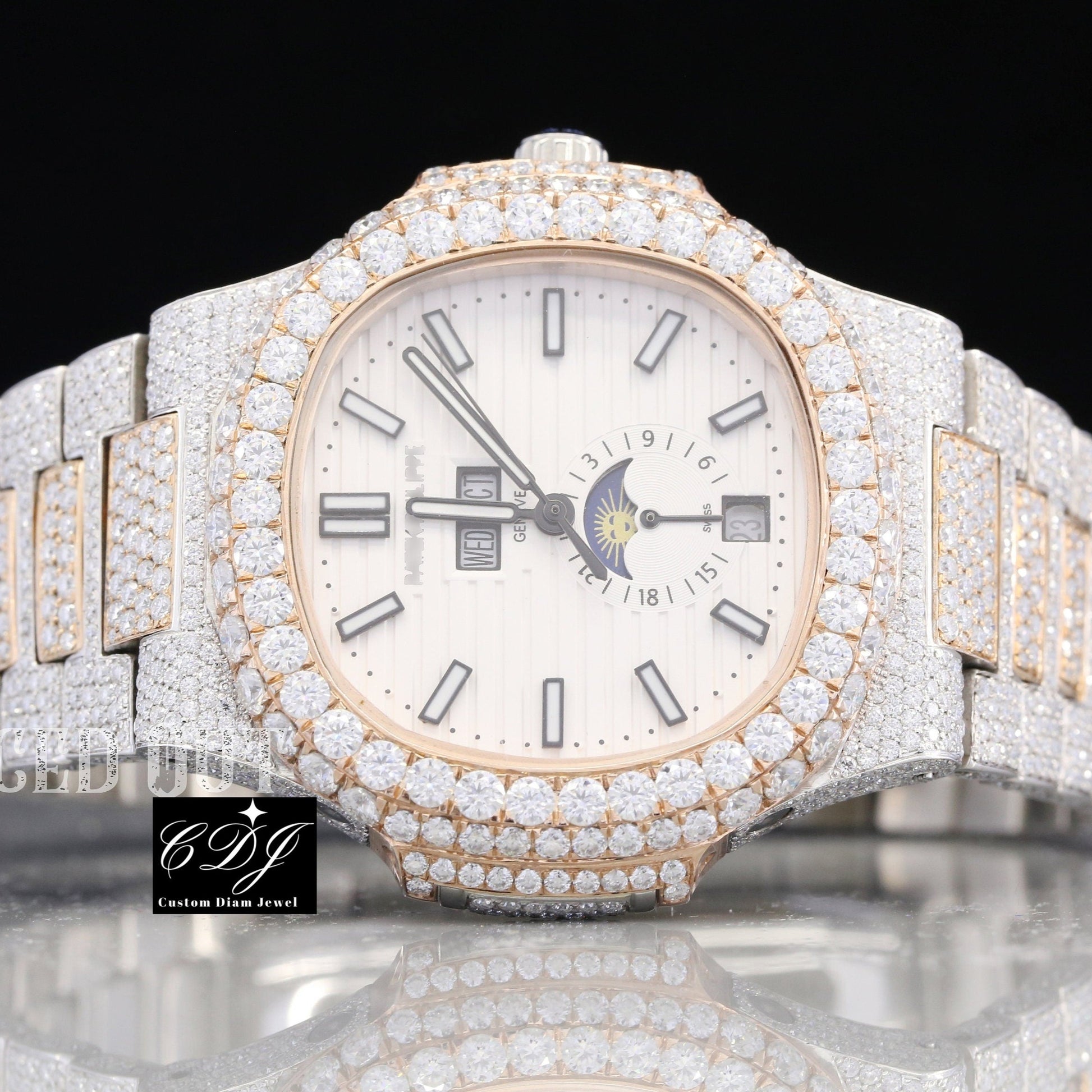 41mm Luxury Iced Out Yellow White Bust Down Moissanite Diamond Watch customdiamjewel