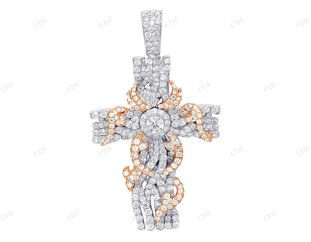 Vine Cross Lab Grown Diamond 2.1 Inch 14K Gold Pendant Hip Hop Pendent CustomDiamJewel