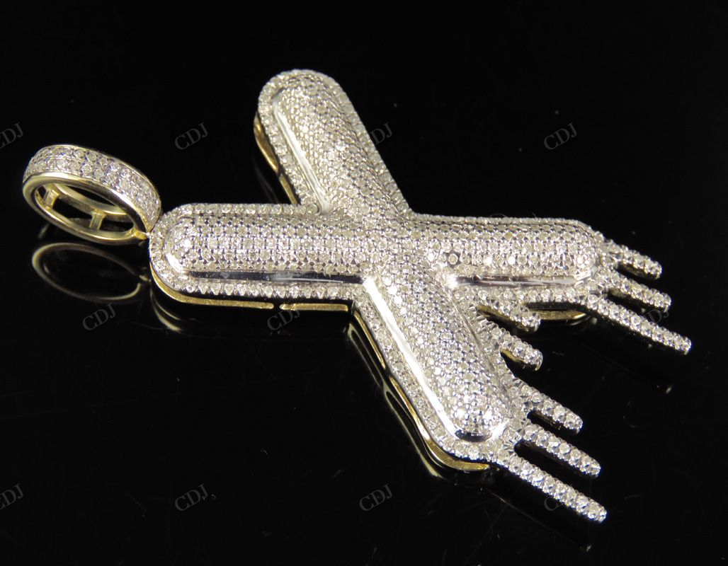 10K Solid Gold Diamond Bubble Initial 'X' Letter Pendant CustomDiamJewel