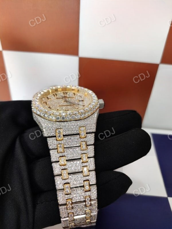 Two Tone Luxury Moissanite Diamond Arabic Numerical Dial Watch customdiamjewel