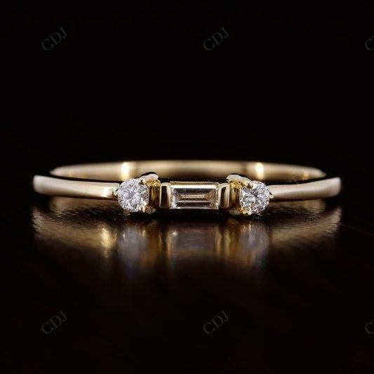 0.10CTW Round And Baguette Lab Grown Diamond Three Stone Wedding Band