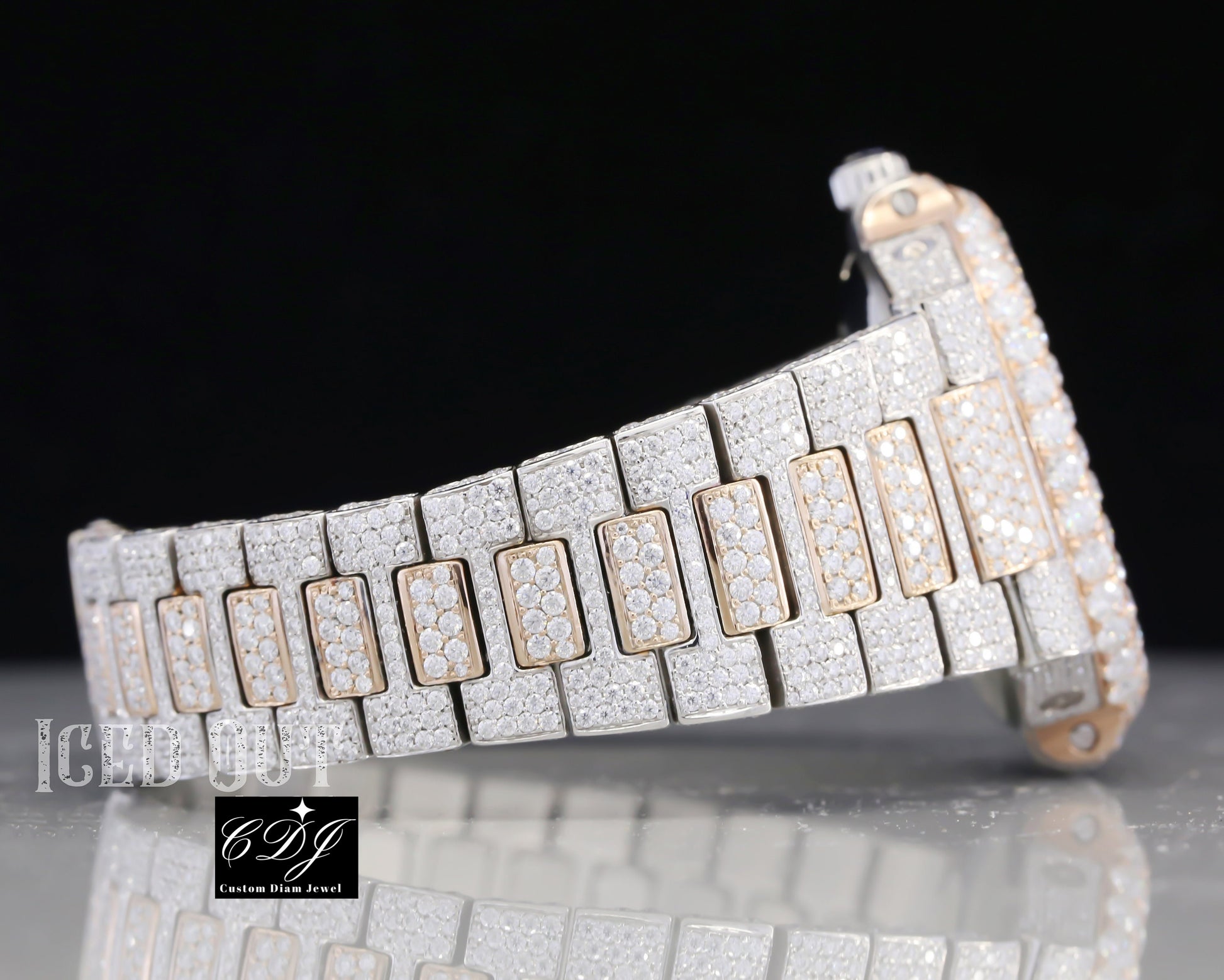 Custom Two Tone Hip Hop Moissanite Round Cut Diamond Watch customdiamjewel