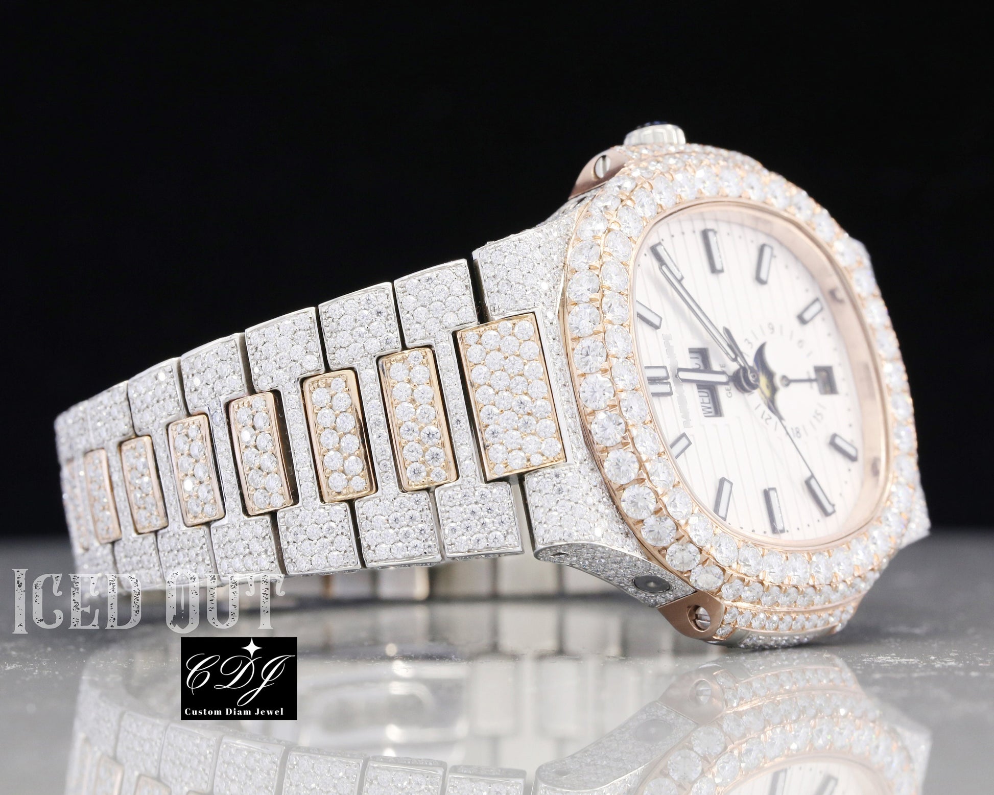 Custom Two Tone Hip Hop Moissanite Round Cut Diamond Watch customdiamjewel