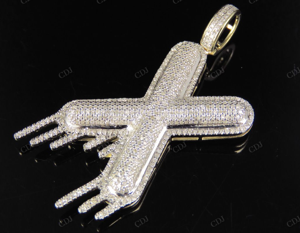 10K Solid Gold Diamond Bubble Initial 'X' Letter Pendant CustomDiamJewel
