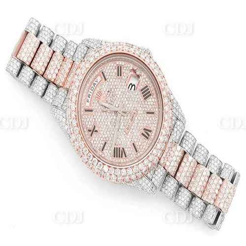 Two Tone Gold Plated Ice Out Natural Diamond Studded Hip Hop Watch Fast Selling Diamond Watch For Men Modern Fashion Accessories