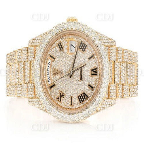 Lab Grown Diamond Set Rolex Oyster Belt Full Yellow Wrist Watch customdiamjewel