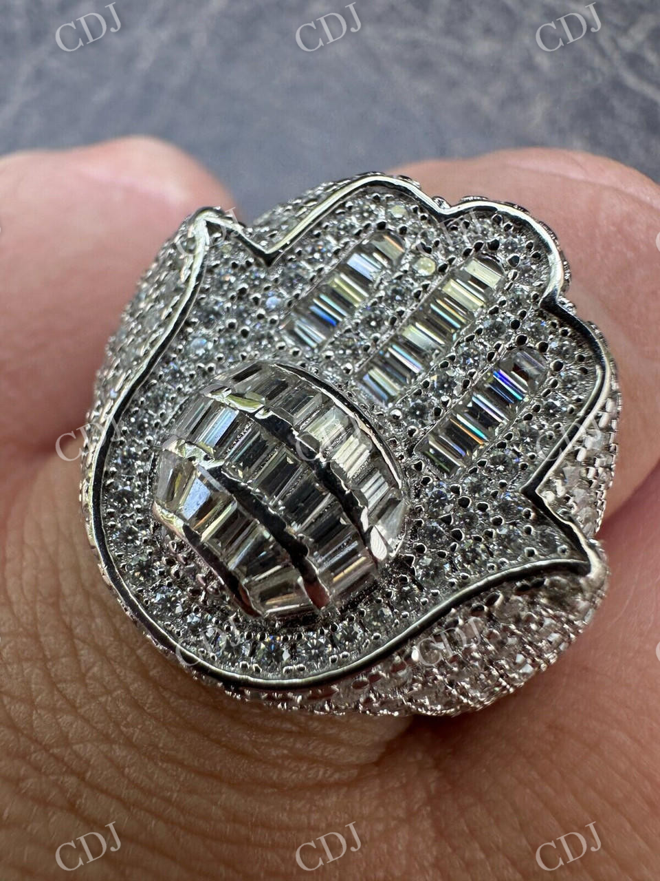 Hamsa Shaped Moissanite Hip Hop Ring  customdiamjewel   