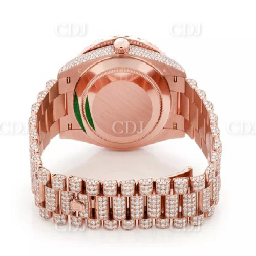 Black Dial Round Bezel Rolex Diamond Rose Gold Pelted Watch (22.96CTW)