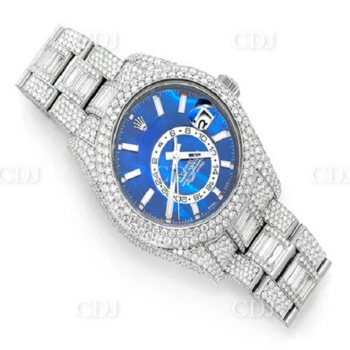 Fully Moissanite Blue Antique Dial Rolex Diamond Watch for Boys customdiamjewel