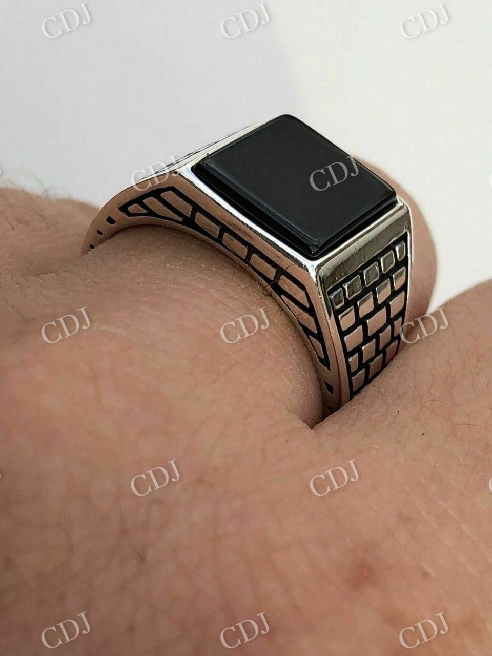 Square Shaped Black Onyx Hip Hop Ring  customdiamjewel   