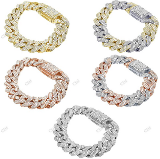 925 Silver VVS Moissanite Iced Out Cuban Bracelet