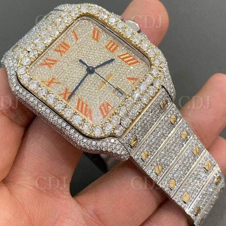 Fully Iced Out Moissanite Cartier Hip Hop Wrist Watch For Mens customdiamjewel