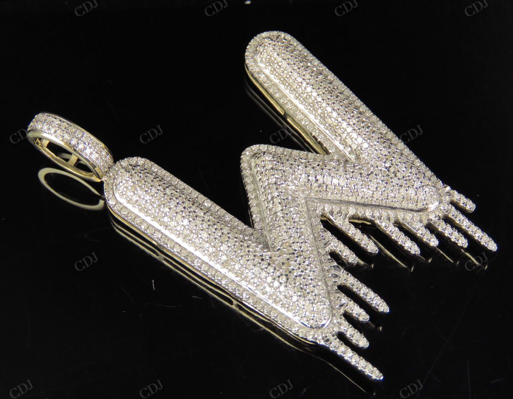 2" 1.90 CTW 10K Gold Real Diamond Letter 'W' Initial Drip Pendant CustomDiamJewel