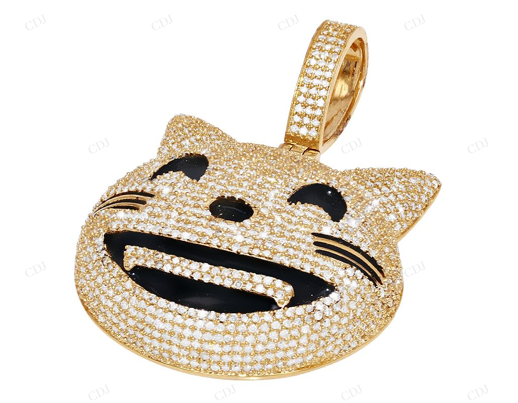 1.6 Inch Silver Moissanite Smiling Cat Emoji Pendant CustomDiamJewel