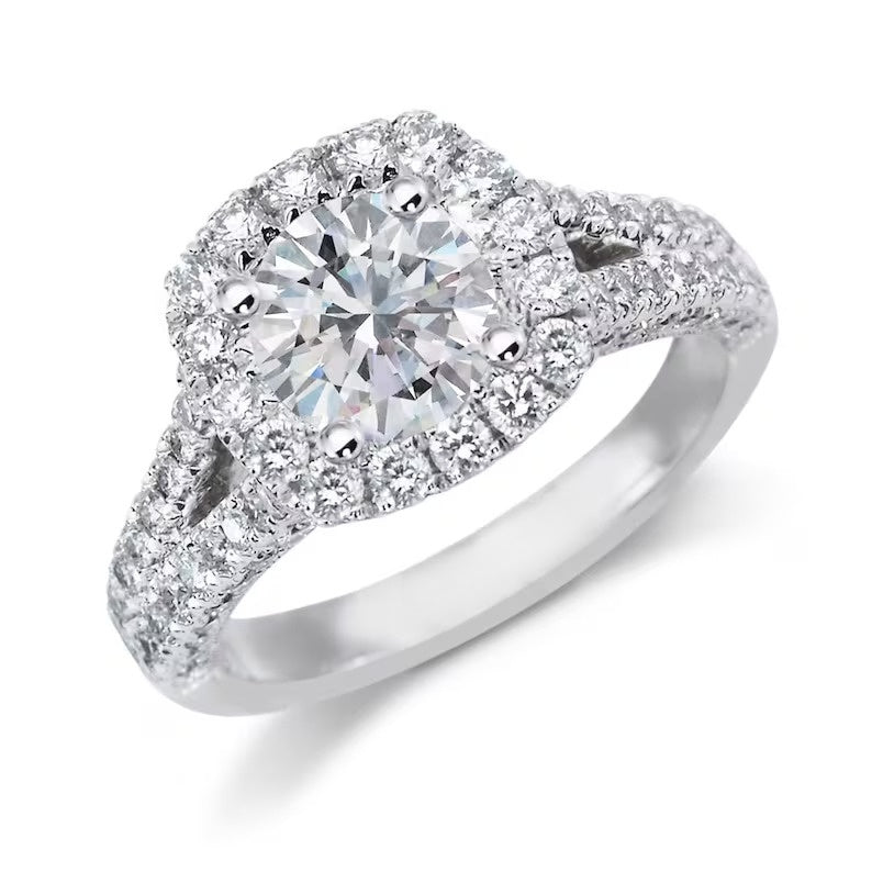 Cushion Cut Halo Eternity  Moissanite Engagement Ring  customdiamjewel   