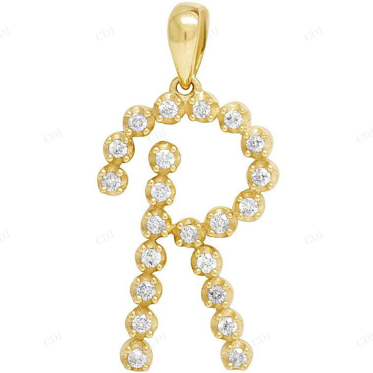 1" 0.30 CTW 10K Gold Natural Diamond Initial "R" Letter Pendant CustomDiamJewel