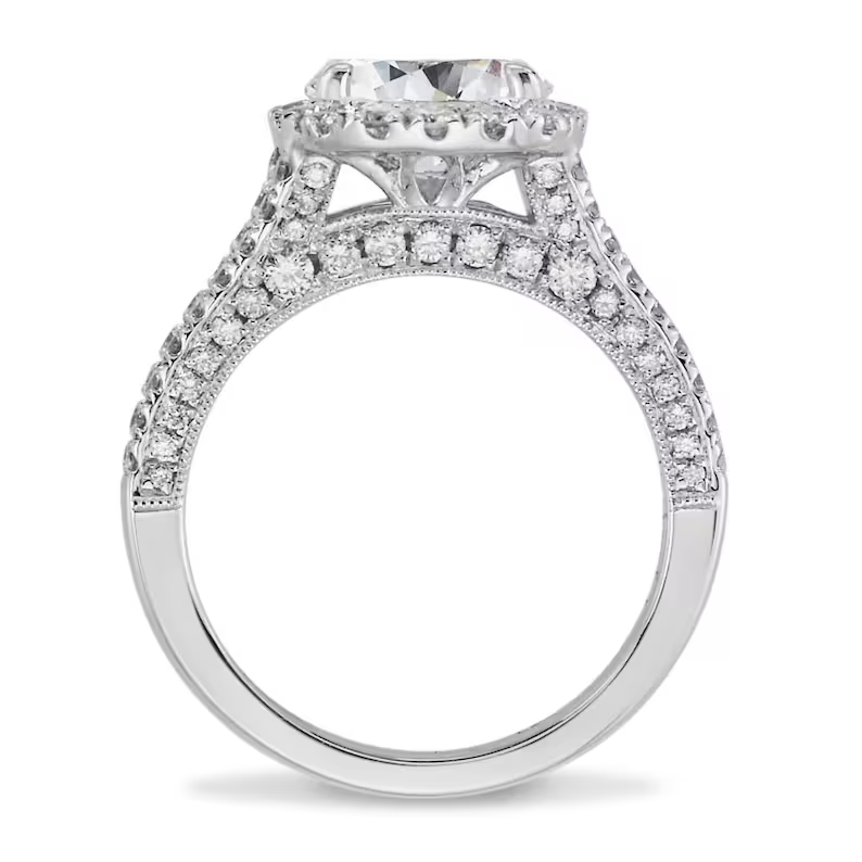 Cushion Cut Halo Eternity  Moissanite Engagement Ring  customdiamjewel   