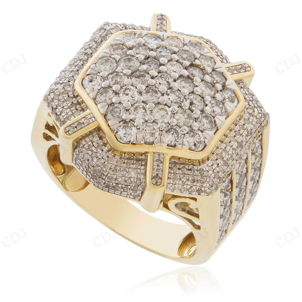 10K Yellow Gold Iced Out Hip Hop Ring For Men hip hop jewelry CustomDiamJewel