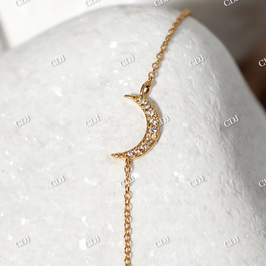 14k Solid Gold Natural Moon Design Diamond Bracelet