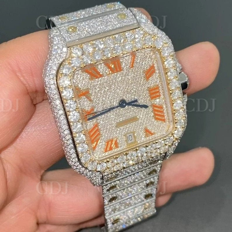 41mm Cartier Santos VVS Moissanite Diamond Wrist Watch customdiamjewel