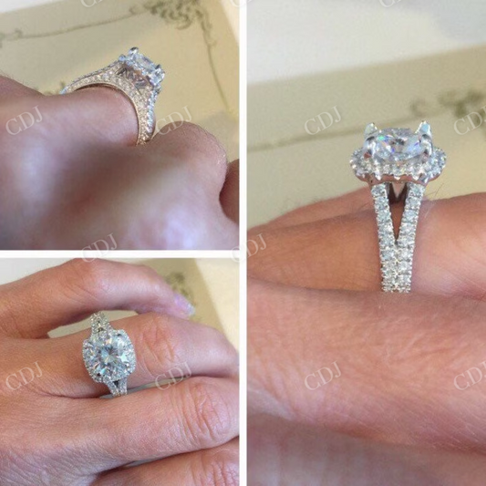 Cushion Cut Halo Eternity  Moissanite Engagement Ring  customdiamjewel   