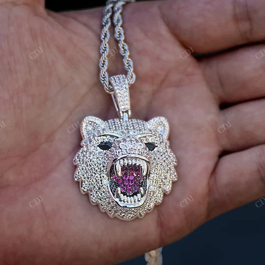 Round Moissanite Open Mouth Tiger Pendant Iced Out hip hop jewelry CustomDiamJewel