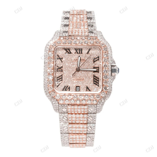 Two Tone Cartier Santos Lab Grown Diamond Watch customdiamjewel