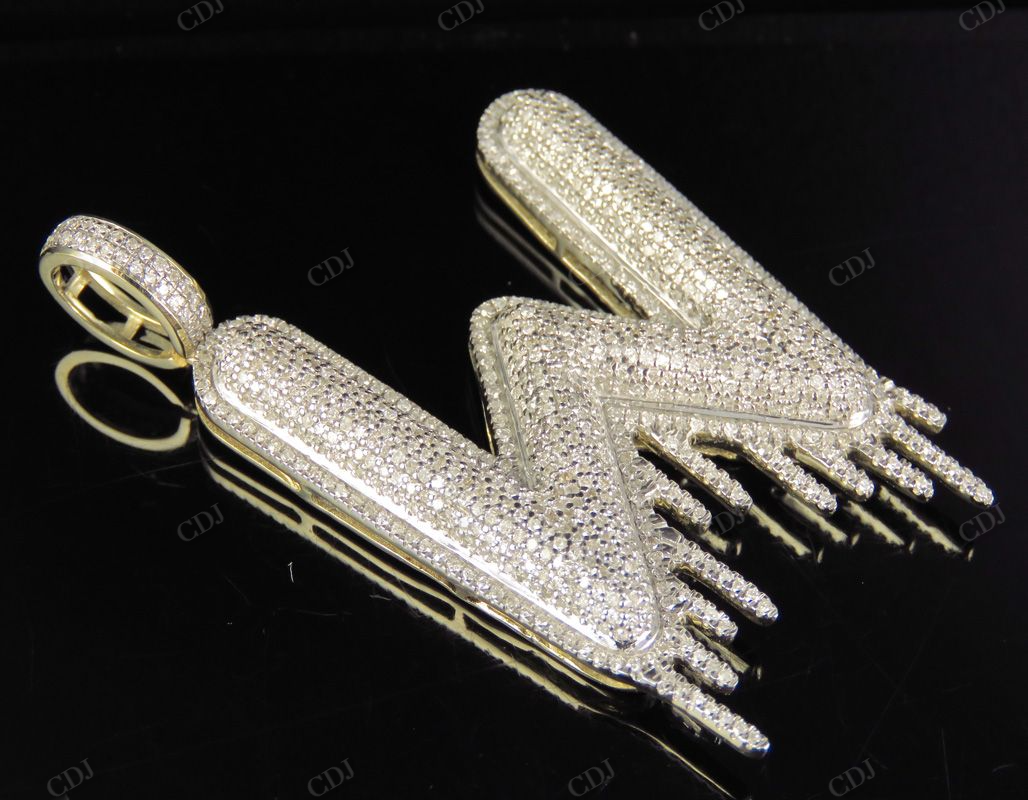 2" 1.90 CTW 10K Gold Real Diamond Letter 'W' Initial Drip Pendant CustomDiamJewel