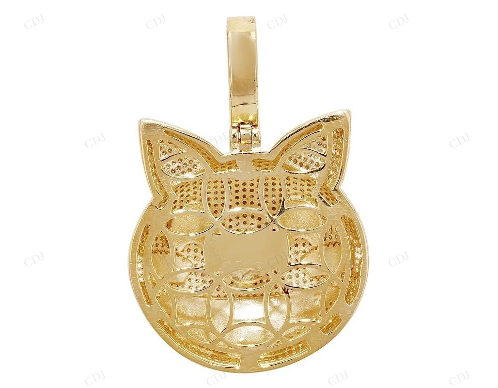 1.6 Inch Silver Moissanite Smiling Cat Emoji Pendant CustomDiamJewel