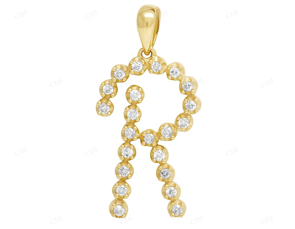 1" 0.30 CTW 10K Gold Natural Diamond Initial "R" Letter Pendant CustomDiamJewel