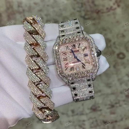 Rose White Cartier Moissanite Stainless Steel Iced Out Rapper Men Wrist Watch hip hop jewelry CustomDiamJewel