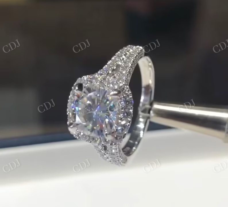 Cushion Cut Halo Eternity  Moissanite Engagement Ring  customdiamjewel   
