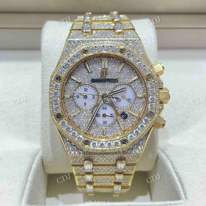 Customized Full Yellow AP Chrono Moissanite Men's Watch customdiamjewel