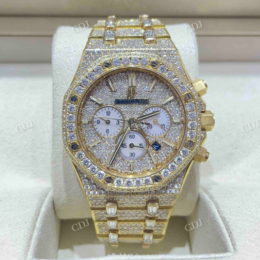 Customized Full Yellow AP Chrono Moissanite Men's Watch customdiamjewel