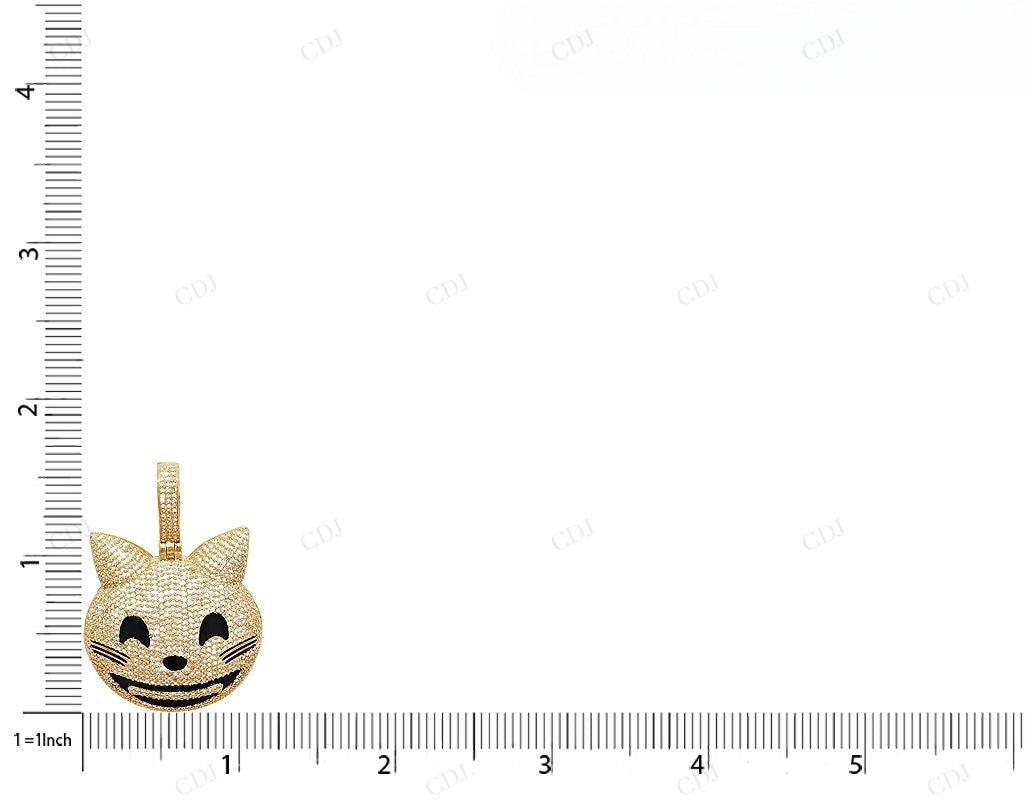 1.6 Inch Silver Moissanite Smiling Cat Emoji Pendant CustomDiamJewel