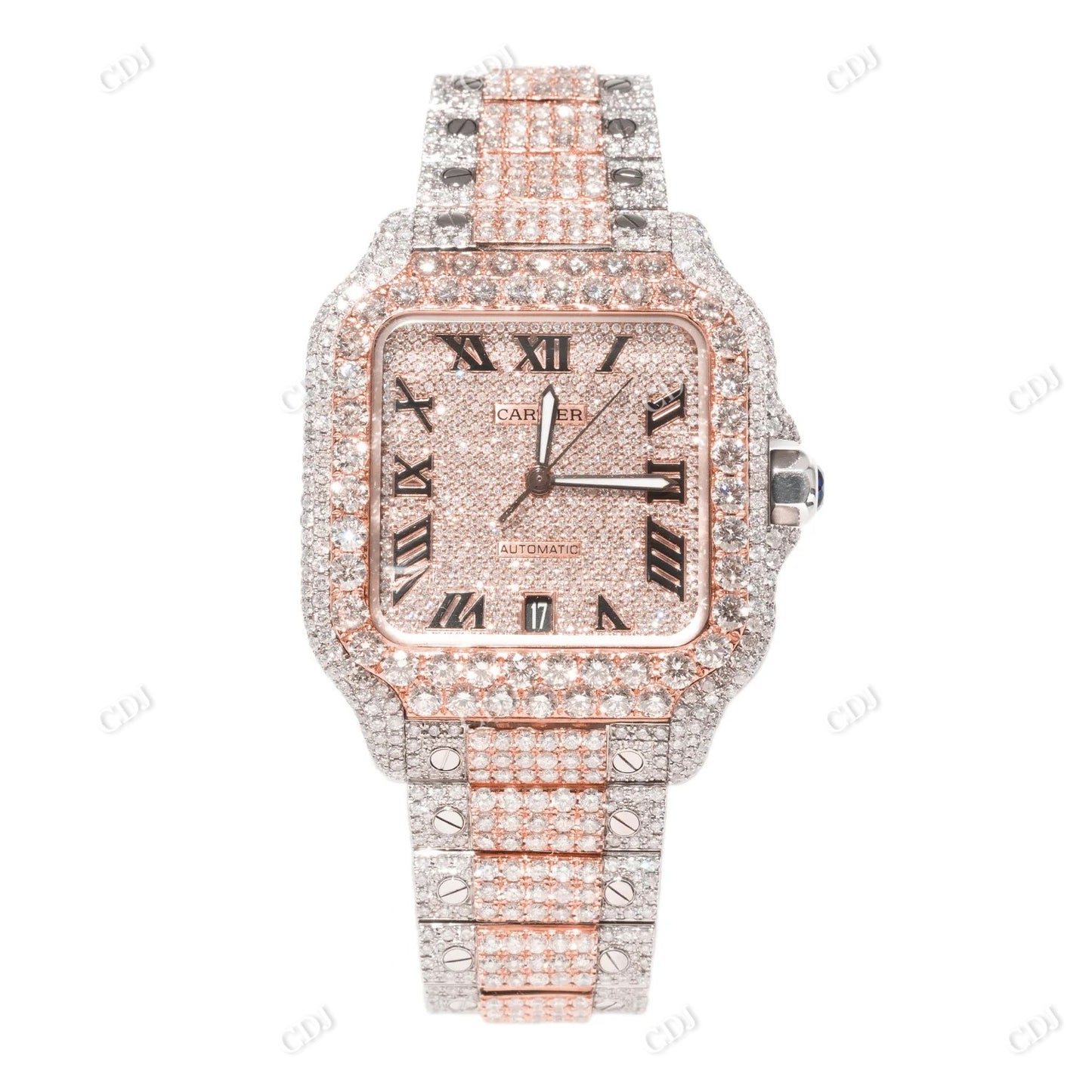 Two Tone Cartier Santos Lab Grown Diamond Watch customdiamjewel