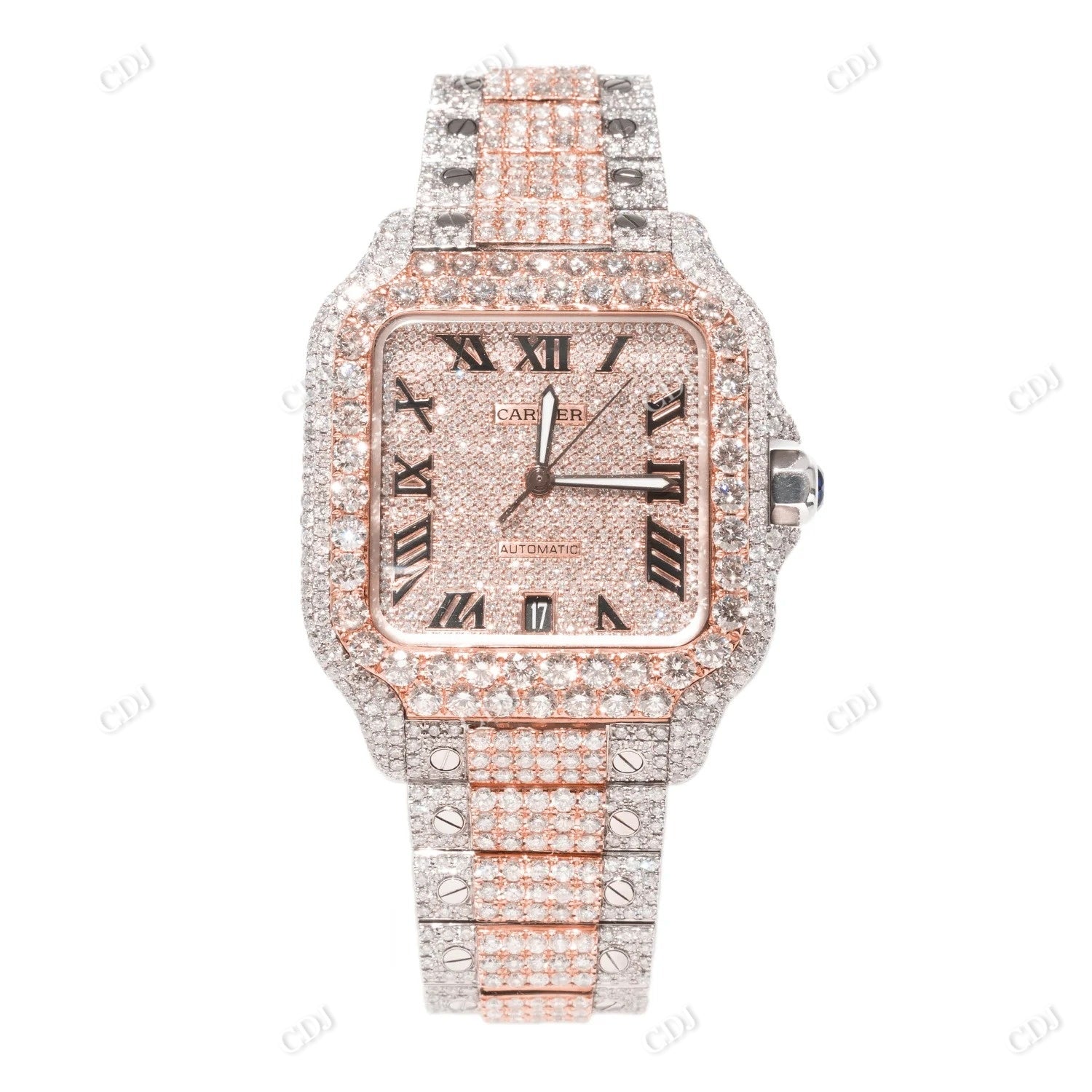 Two Tone Cartier Santos Lab Grown Diamond Watch customdiamjewel