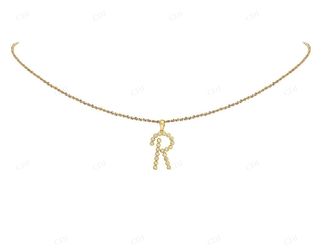 1" 0.30 CTW 10K Gold Natural Diamond Initial "R" Letter Pendant CustomDiamJewel