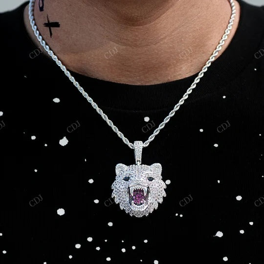 Round Moissanite Open Mouth Tiger Pendant Iced Out hip hop jewelry CustomDiamJewel