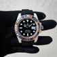 Black Rubber Belt Rolex With Rainbow Bezel Diamonds customdiamjewel