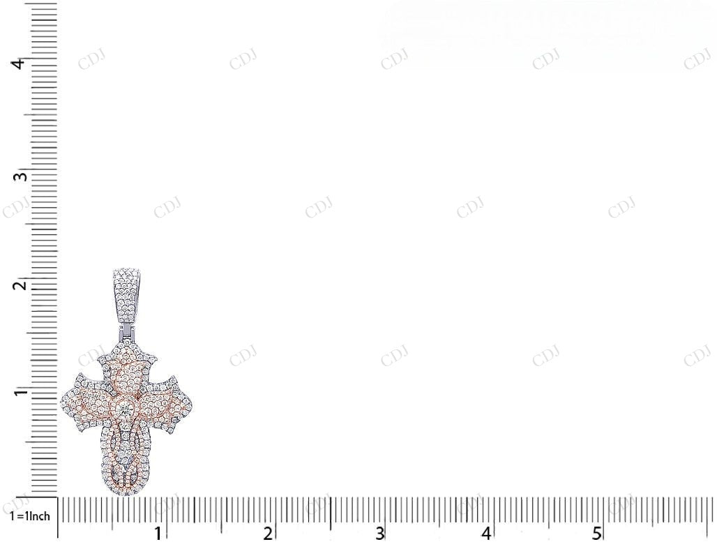 10K Two Tone Gold Lab Grown Rose Cross Diamond Pendant Hip Hop Pendent CustomDiamJewel