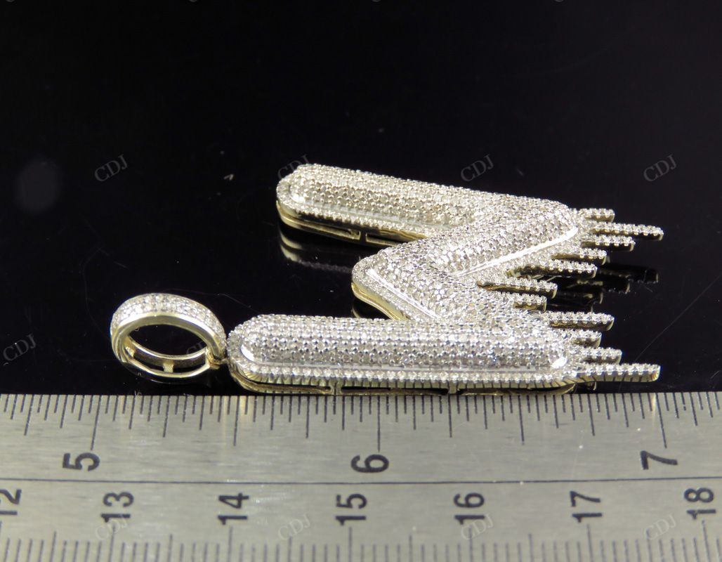 2" 1.90 CTW 10K Gold Real Diamond Letter 'W' Initial Drip Pendant CustomDiamJewel