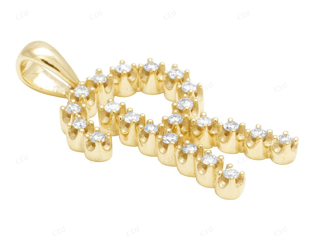 1" 0.30 CTW 10K Gold Natural Diamond Initial "R" Letter Pendant CustomDiamJewel
