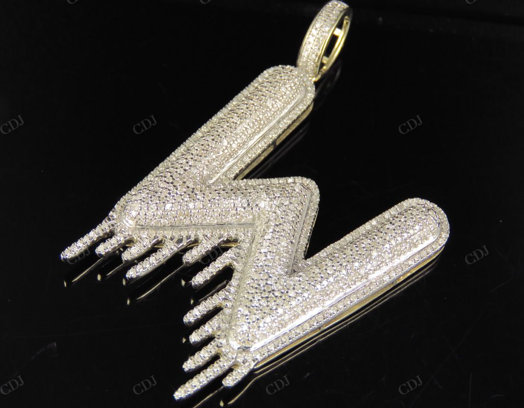 2" 1.90 CTW 10K Gold Real Diamond Letter 'W' Initial Drip Pendant CustomDiamJewel