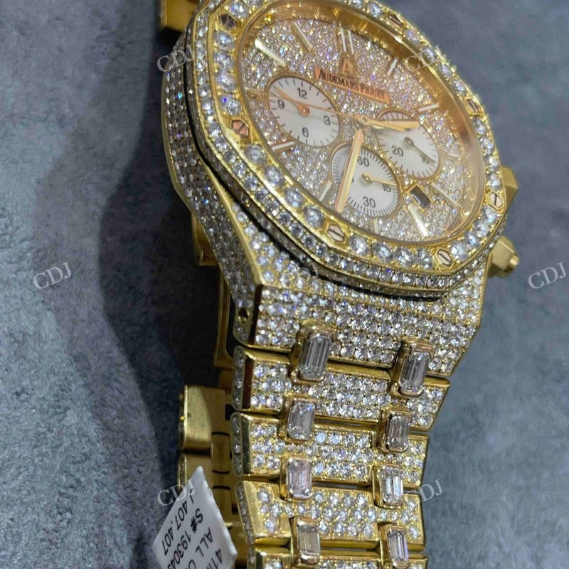 Customized Full Yellow AP Chrono Moissanite Men's Watch customdiamjewel